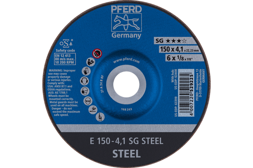 PFERD Grinding Wheel, 6" x 1/8 x 7/8, SG STEEL, T27, Aluminum oxide