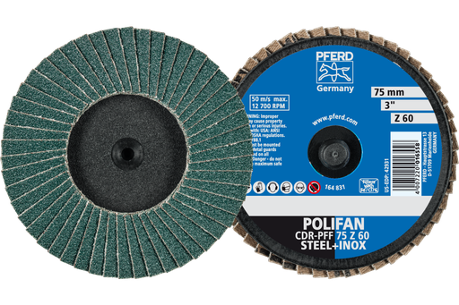 PFERD Mini Flap Disc, 3" Dia, Type CDR, 60 Grit, Flat, Zirconia alumina