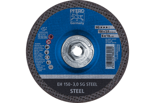 PFERD Cut-Off Wheel, 6" x 1/8 x 5/8-11, SG STEEL, T27, Aluminum oxide