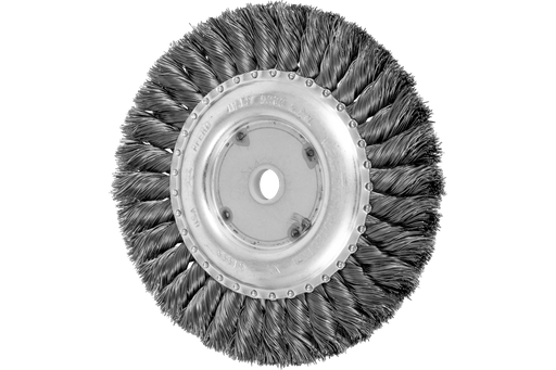PFERD Standard Twist Knot Wire Wheel Brush 6" Dia. .014 Carbon Steel 5/8-1/2" Arbor