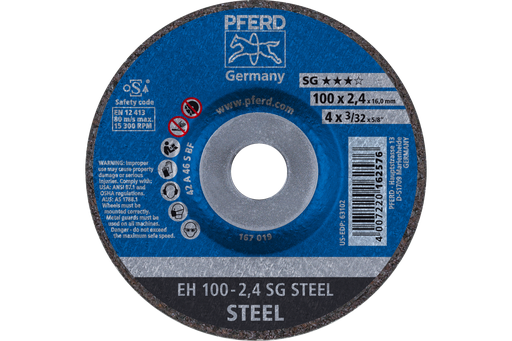 PFERD Cut-Off Wheel, 4" x 3/32 x 5/8, SG STEEL, T27, Aluminum oxide