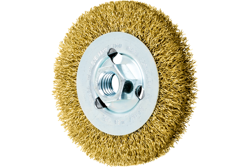 PFERD Crimped Wire Wheel Brush 4" Dia .014 Brass 5/8-11" Arbor