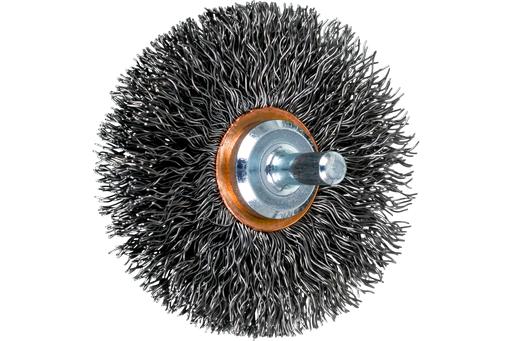 PFERD Crimped Mounted Cup Brush 2-1/2" Dia. .014 Carbon Steel 1/4" Shank