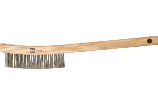 PFERD Curved Handle Scratch Brush 3x14 Rows SS Wire Wooden Block