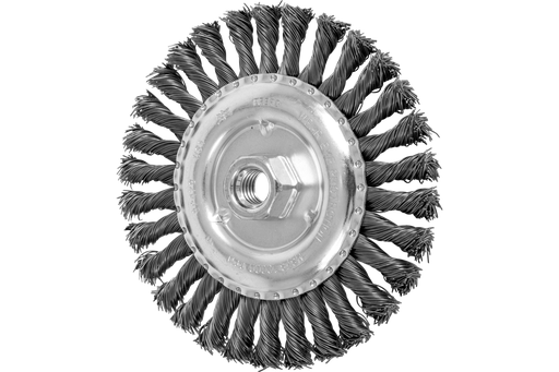 PFERD Full Cable Knot Wire Wheel Brush 6" Dia. .023 Carbon Steel 5/8-11" Thread