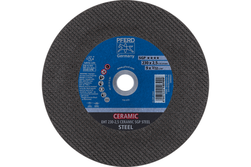 PFERD Cut-Off Wheel, 9" x 3/32 x 7/8, CERAMIC SGP STEEL, T1, Ceramic oxide