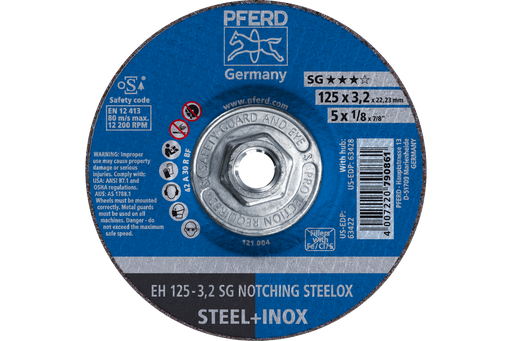 PFERD Grinding Wheel, 5" x 1/8 x 5/8-11, SG NOTCHING STEELOX, T27, Aluminum oxide