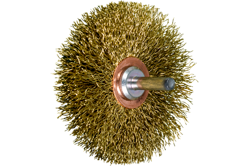 PFERD Crimped Mounted Wheel Brush 3" Dia. .014 Stainless Steel 1/4" Shank