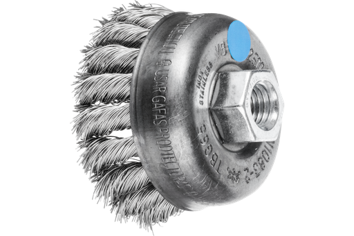 PFERD Knot Wire Cup Brush 2-3/4" Dia. .014 Stainless Steel 5/8-11" Thread