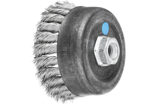 PFERD Knot Wire Cup Brush 4" Dia. .014 Carbon Steel 5/8-11" Thread