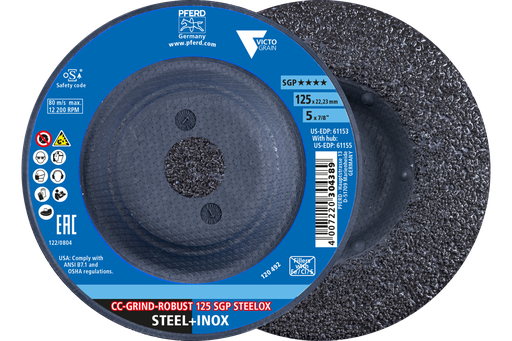 PFERD Flap Disc, 5" x 7/8, A SGP CURVE ALU, 40 Grit, Large Radius, Aluminum oxide