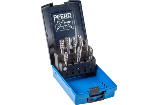 PFERD Carbide Bur Set 8 Piece OMNI Cut 1/4" Shank Plastic Case