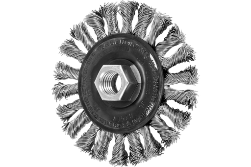 PFERD Standard Twist Knot Wire Wheel Brush 4" Dia. .020 SS 5/8-11" Thread