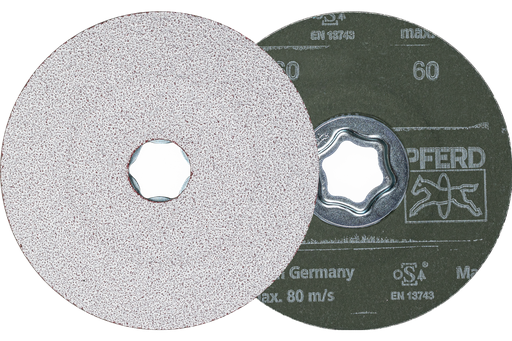 PFERD COMBICLICK® Fiber Disc, 4-1/2" Dia, 60 Grit, Ceramic oxide CO-ALU