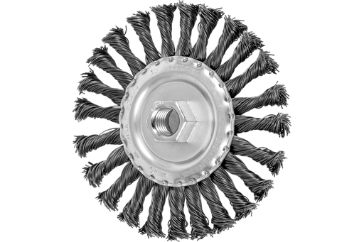 PFERD Full Cable Knot Wire Wheel Brush 5" Dia. .023 Carbon Steel 5/8-11" Thread