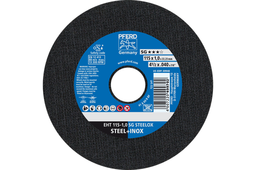 PFERD Cut-Off Wheel, 4-1/2" x .040 x 7/8, SG STEELOX, T1, Aluminum oxide