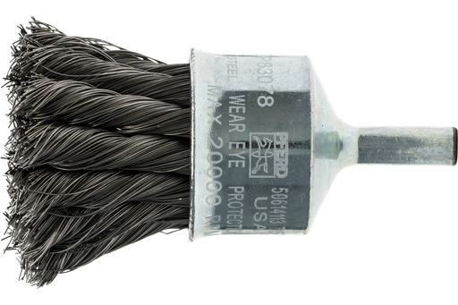 PFERD Knot Wire End Brush 1" Dia. Flared Cup .006 Carbon Steel 1/4" Shank