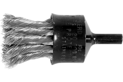 PFERD Knot Wire End Brush 1" Dia. Flared Cup .010 Stainless Steel 1/4" Shank