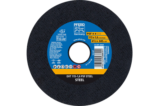 PFERD Cut-Off Wheel, 4-1/2" x .045 x 7/8, PSF STEEL, T1, Aluminum oxide