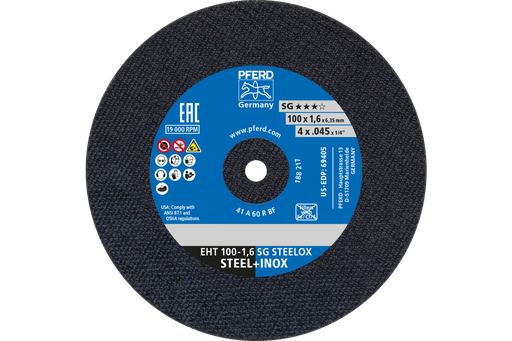 PFERD Die Grinder Cut-Off Wheel, 4" x .045 x 1/4, SG STEELOX, T1, Aluminum oxide