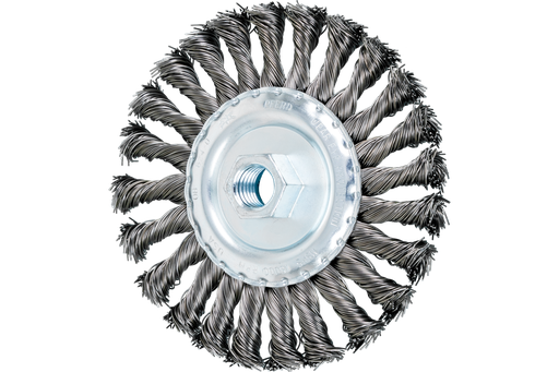 PFERD Standard Twist Knot Wire Wheel Brush 5" Dia. .020 Carbon Steel 5/8-11" Thread