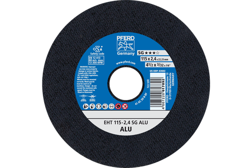 PFERD Cut-Off Wheel, 4-1/2" x 3/32 x 7/8, SG ALU, T1, Aluminum oxide