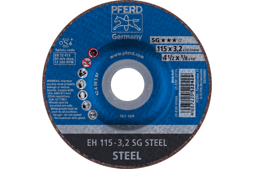PFERD Cut-Off Wheel, 4-1/2" x 1/8 x 7/8, SG STEEL, T27, Aluminum oxide
