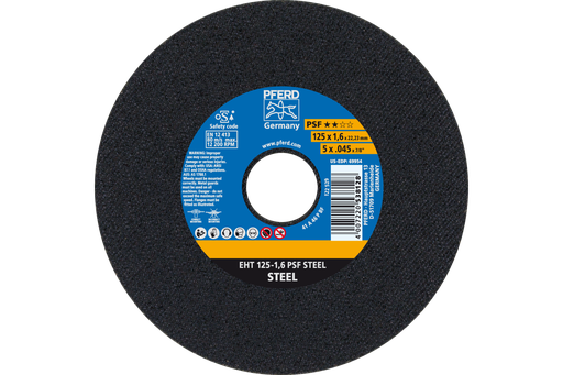 PFERD Cut-Off Wheel, 5" x .045 x 7/8, PSF STEEL, T1, Aluminum oxide