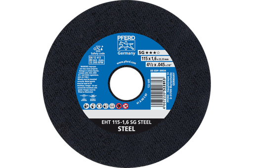 PFERD Cut-Off Wheel, 4-1/2" x .045 x 7/8, SG STEEL, T1, Aluminum oxide