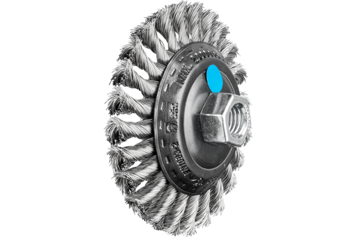 PFERD Knot Wire Bevel Brush 4" Dia. .014 Stainless Steel 5/8-11" Thread