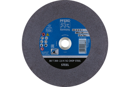 PFERD Large Diameter Cut-Off Wheel 12" x 7/64 x 1, SG CHOP STEEL, K, Aluminum oxide