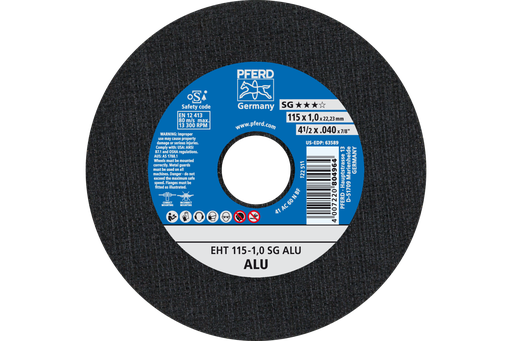PFERD Cut-Off Wheel, 4-1/2" x .040 x 7/8, SG ALU, T1, Aluminum oxide