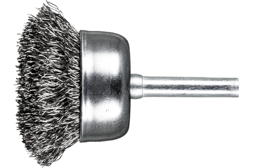 PFERD Crimped Mounted Cup Brush 1-3/4" Dia. .012 Stainless Steel 1/4" Shank