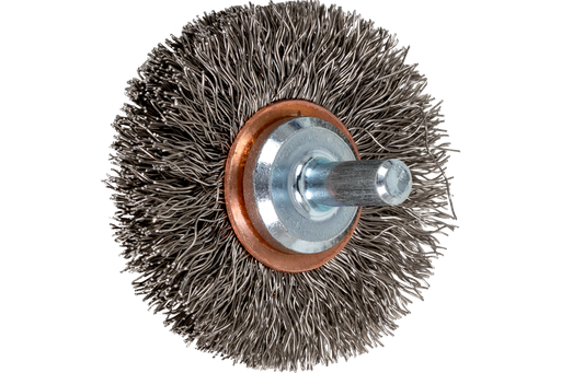 PFERD Crimped Mounted Wheel Brush 2" Dia. .012 Stainless Steel 1/4" Shank