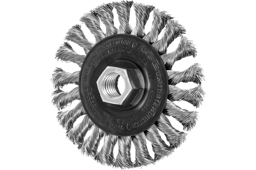 PFERD Full Cable Knot Wheel Brush 4" Dia. .014 Stainless Steel 5/8-11" Thread
