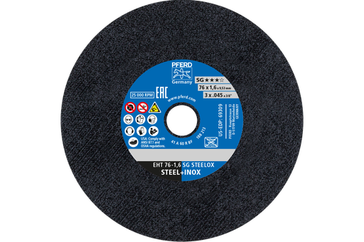 PFERD Die Grinder Cut-Off Wheel, 3" x .045 x 3/8, SG STEELOX, T1, Aluminum oxide