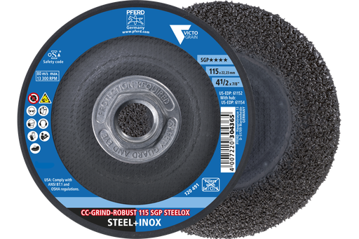 PFERD Grinding disc, CC-GRIND®-ROBUST,4-1/2" x 5/8-11, SGP STEELOX VICTOGRAIN®, Ceramic