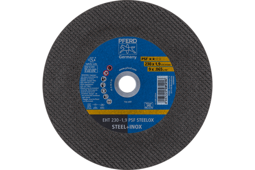 PFERD Cut-Off Wheel, 9" x .065 x 7/8, PSF STEELOX, T1, Aluminum oxide