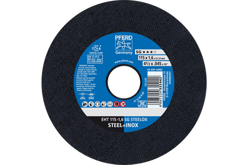 PFERD Cut-Off Wheel, 4-1/2" x .045 x 7/8, SG STEELOX, T1, Aluminum oxide