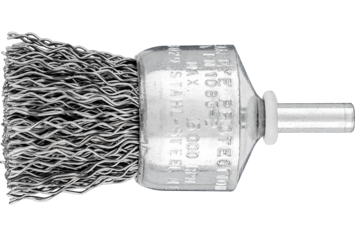 PFERD Crimped Wire End Brush 1" Dia. .020 Carbon Steel 1/4" Shank