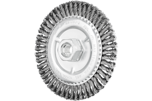 PFERD Stringer Bead Wheel Brush 4-7/8" Dia .020 Carbon Steel 5/8-11" Thread