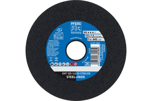 PFERD Cut-Off Wheel, 5" x .045 x 7/8, SG STEELOX, T1, Aluminum oxide