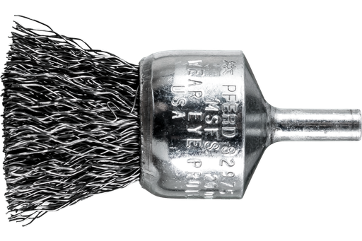 PFERD Crimped Wire End Brush 1" Dia. .014 Carbon Steel 1/4" Shank