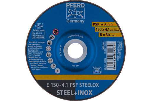 PFERD Grinding Wheel, 6" x 1/8 x 7/8, PSF STEELOX, T27, Aluminum oxide