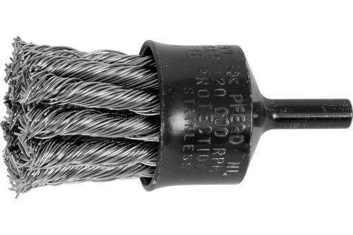 PFERD Knot Wire End Brush 1" Dia. Flared Cup .020 Stainless Steel 1/4" Shank