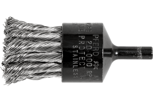 PFERD Knot Wire End Brush 1" Dia. Straight Cup .014 Stainless Steel 1/4" Shank