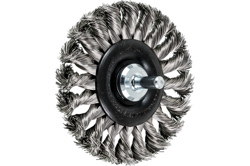 PFERD Mounted Knot Wheel Brush 3-1/4" Dia. .014 Stainless Steel 1/4" Shank