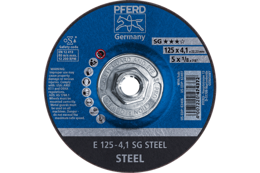 PFERD Grinding Wheel, 5" x 1/8 x 5/8-11, SG STEEL, T27, Aluminum oxide