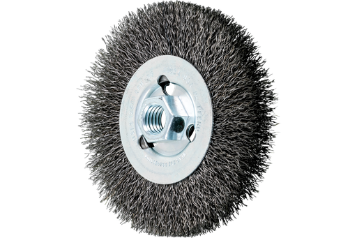 PFERD Crimped Wire Wheel Brush 4" Dia Narrow Face .014 Carbon Steel 5/8-11" Arbor