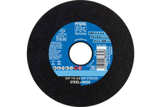 PFERD Cut-Off Wheel, 4-1/2" x .030 x 7/8, SGP STEELOX, T1, Aluminum oxide